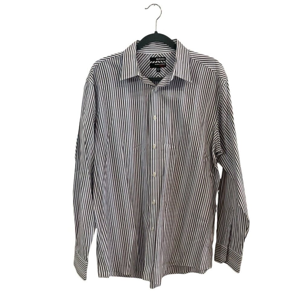 Murano Men's Modern Comfort Long Sleeve Striped Button Up Dress Shirt Large